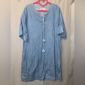 Vineyard Vines Womens Denim Dress Size 10 Lightweight SS Ruffle Nautical